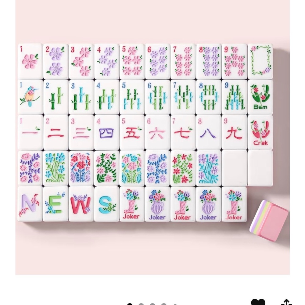 Virora Floral Petalee Mahjong Tile Set - Pink, Lavender & Green